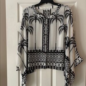 Rose & Olive Black and White Palm Print Blouse